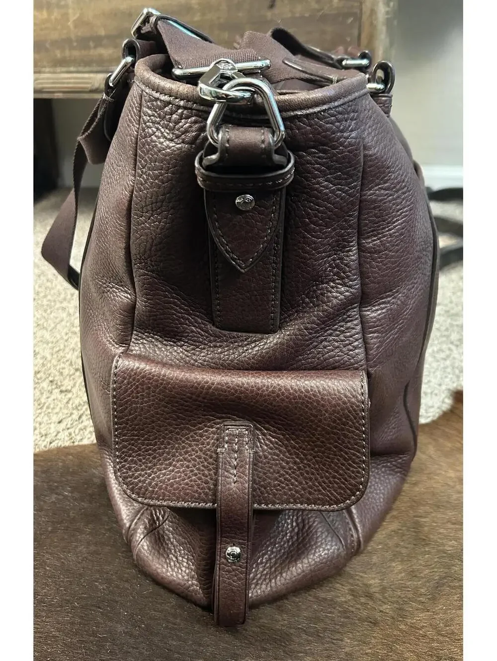 TUMI Brown Pebbled Leather Tote Shoulder Bag with Adjustable Strap